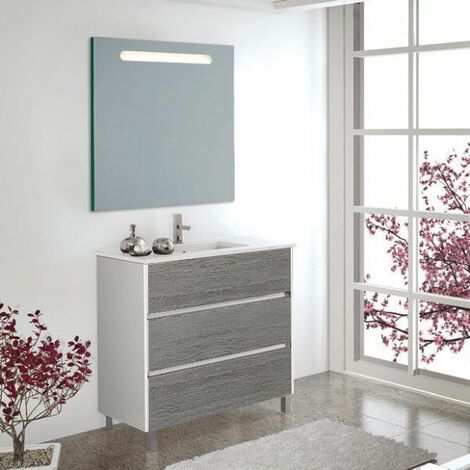 Mueble de baño Imperia 3 piezas con lavabo y espejo. Se envía montado 60CM Combi (Blanco Brillo y Smoky)