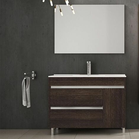 Mueble de baño Caprera 3 piezas – mueble, lavabo + espejo. Se envía montado 100CM Roble Evasion