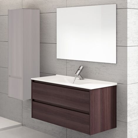 Mueble de baño suspendido Ibiza con lavabo y espejo. Se envía montado 120CM 1 seno Fresno Tea