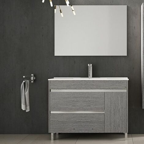 Mueble de baño Caprera 3 piezas – mueble, lavabo + espejo. Se envía montado 75CM Roble Smoky