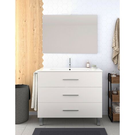 Conjunto de Baño Ribera de 3 cajones - 7 colores distintos -15 medidas - incluye mueble, lavabo y espejo - Blanco 120 x 45 cm 2 Senos