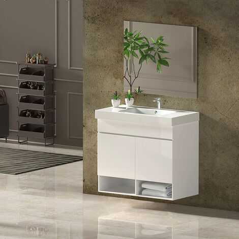 Conjunto de Baño NEBARI - 7 colores distintos 2 puertas o un cajón a elegir- incluye mueble, lavabo y espejo se envía MONTADO Blanco Brillo 50x40Cm con cajón (1/4)
