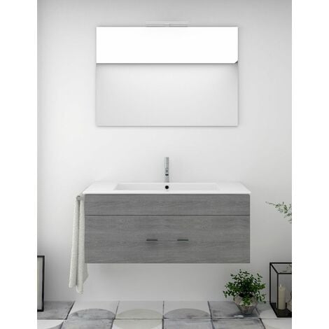 Pack mueble baño con espejo y columna gris ceniza (Incluye Lavabo y Espejo)