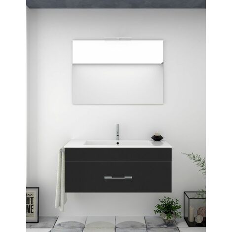 Conjunto de Baño Suspendido Florencia cajones - 8 colores distintos -14 medidas - incluye mueble, lavabo y espejo - Grafito 90 x 45 cm seno desplazado a izquierda (1/3)