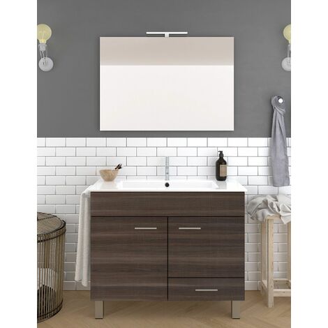 Conjunto de Baño Samos 2 puertas y un cajón - 7 colores distintos -15 medidas - incluye mueble, lavabo y espejo - Fresno Tea 60 x 45 cm
