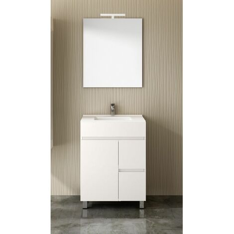 Conjunto de Baño Isquia 2 cajones y dos puertas - 7 colores distintos -15 medidas - incluye mueble, lavabo y espejo - Blanco 60 x 45 cm (1/3)