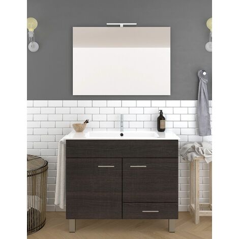 Conjunto de Baño Samos 2 puertas y un cajón - 7 colores distintos -15 medidas - incluye mueble, lavabo y espejo - Roble Sinatra 100 x 40 cm