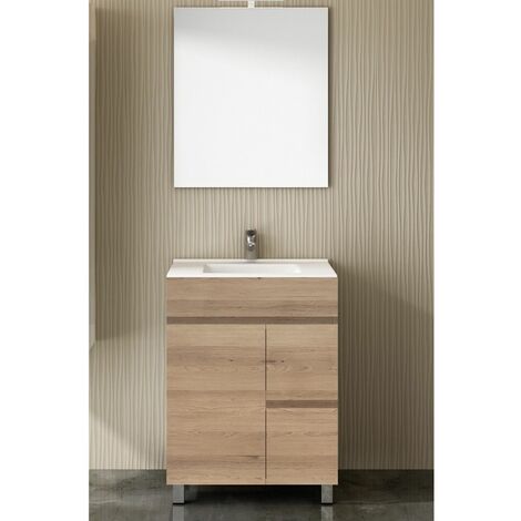 Conjunto de Baño Isquia 2 cajones y dos puertas - 7 colores distintos -15 medidas - incluye mueble, lavabo y espejo - Estepa 60 x 35 cm
