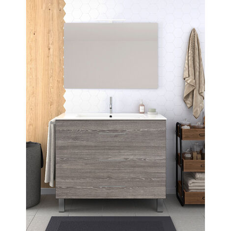 Conjunto de Baño Ribera de 3 cajones - 7 colores distintos -15 medidas - incluye mueble, lavabo y espejo - Roble Smoky 120 x 45 cm 1 Seno