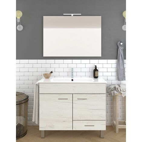 Conjunto de Baño Samos 2 puertas y un cajón - 7 colores distintos -15 medidas - incluye mueble, lavabo y espejo - Blanco nórdico 80 x 45 cm