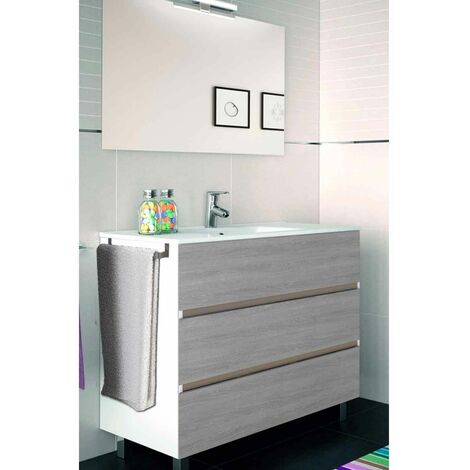 Conjunto de Baño IMPERIA 3 cajones - 8 colores distintos -15 medidas - incluye mueble, lavabo y espejo - Combi (Blanco y smoky) 60 x 35 cm