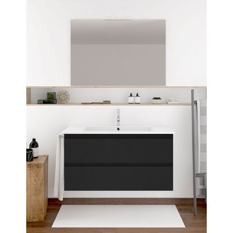 Conjunto de Baño Suspendido Ibiza de 2 cajones - 7 colores distintos -15 medidas - incluye mueble, lavabo y espejo - Grafito 50 x 40 cm