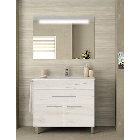 Conjunto de Baño Bahia 2 puertas y un cajón - 7 colores distintos -15 medidas - incluye mueble, lavabo y espejo - Blanco nórdico 60 x 35 cm