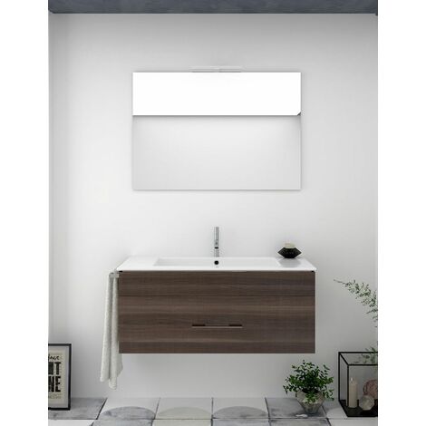 Conjunto de Baño Suspendido Florencia cajones - 8 colores distintos -14 medidas - incluye mueble, lavabo y espejo - Fresno Tea 90 x 45 cm seno desplazado a izquierda (1/3)