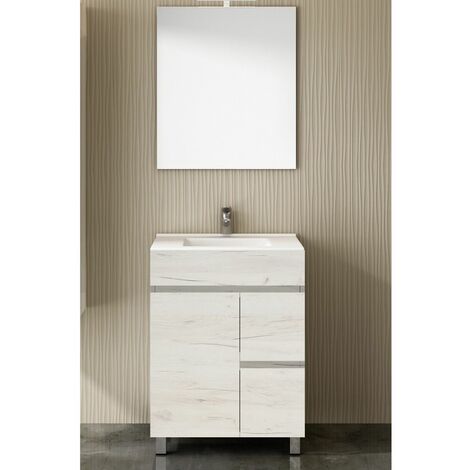 Conjunto de Baño Isquia 2 cajones y dos puertas - 7 colores distintos -15 medidas - incluye mueble, lavabo y espejo - Blanco nórdico 60 x 35 cm (1/3)