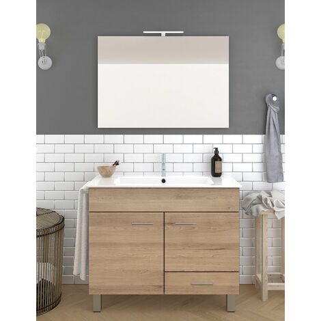 Conjunto de Baño Samos 2 puertas y un cajón - 7 colores distintos -15 medidas - incluye mueble, lavabo y espejo - Estepa 80 x 45 cm