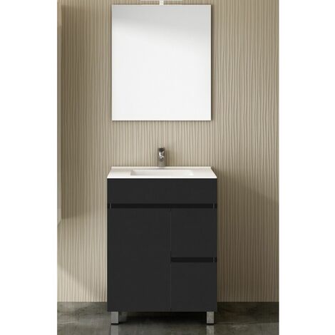 Conjunto de Baño Isquia 2 cajones y dos puertas - 7 colores distintos -15 medidas - incluye mueble, lavabo y espejo - Grafito 60 x 45 cm (1/3)