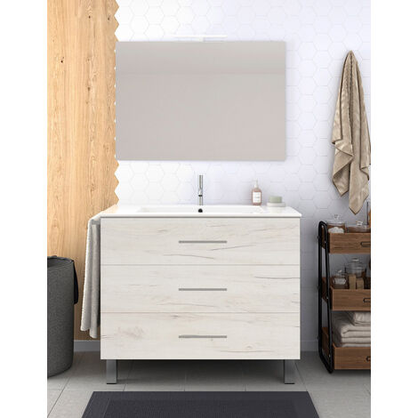 Conjunto de Baño Ribera de 3 cajones - 7 colores distintos -15 medidas - incluye mueble, lavabo y espejo - Blanco nórdico 120 x 45 cm 1 Seno