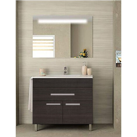 Conjunto de Baño Bahia 2 puertas y un cajón - 7 colores distintos -15 medidas - incluye mueble, lavabo y espejo - Roble Sinatra 120 x 45 cm 1 Seno