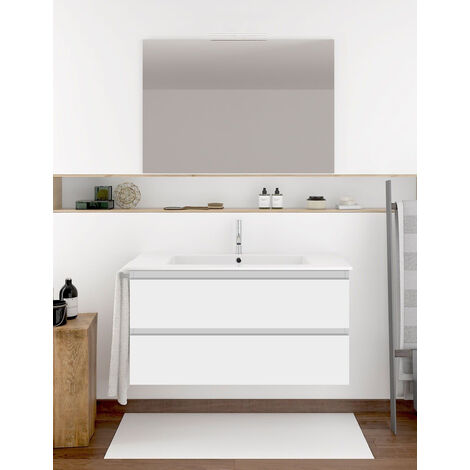 Conjunto de Baño Suspendido Ibiza de 2 cajones - 7 colores distintos -15 medidas - incluye mueble, lavabo y espejo - Blanco 70 x 45 cm