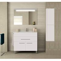 Conjunto de mueble de baño SYN barato con lavabo, espejo retroiluminado LED y columna auxiliar ¡¡con toallero de regalo varios colores y medidas en Blanco 80CM
