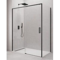 Mampara de ducha angular ALLSTONE CETUS 1+1 con lateral fijo, sin perfil inferior 130x90 cm perfíl Negro