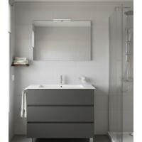 Conjunto Mueble de baño BALDER ya montado 3 cajones con patas, lavabo y espejo Grafito 80x45 cm