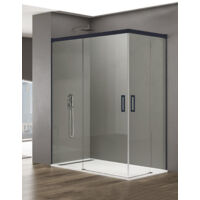 Mampara de ducha Angular ALLSTONE BASIC 2+2 con cierre en vértice, sin perfil inferior 5 colores de perfilería, 2 tipos de cristal de 6mm en Aluminio perfil Negro 140x90 cm cristal Transparente