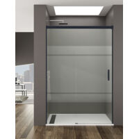 Mampara de ducha Frontal ALLSTONE BASIC 1+1, sin perfil inferior 5 colores de perfilería, 2 tipos de cristal de 6mm en Aluminio perfil Negro 105-110 cm cristal Serigrafiado