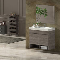 Conjunto de Baño NEBARI - 7 colores distintos 2 puertas o un cajón a elegir- incluye mueble, lavabo y espejo se envía MONTADO Roble Smoky 100x40Cm
