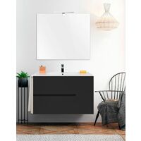 Conjunto de Baño Suspendido Itaca- 2 cajones y una puerta - 7 colores distintos -15 medidas - incluye mueble, lavabo y espejo - Grafito 60 x 45 cm
