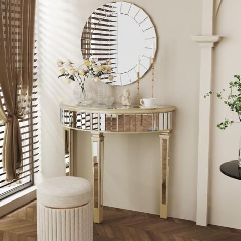 Console Meuble Entrée Salon: Petite Table Console Design en Verre Miroir Meuble d'Appoint pour Chambre Couloir - 90x35x80.5cm
