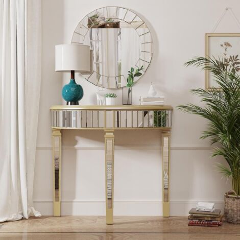 Console Meuble Entrée Salon: Petite Table Console Design en Verre Miroir Meuble d'Appoint pour Chambre Couloir - 90x35x80.5cm