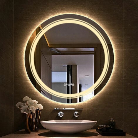 Miroir Salle de Bain LED Rond - Miroir Mural Lumineux Rond Sal de Bain avec  Eclairage Integre Anti buee pour Maquillage Salle de Bain Chambre Maison -  60 x 60cm