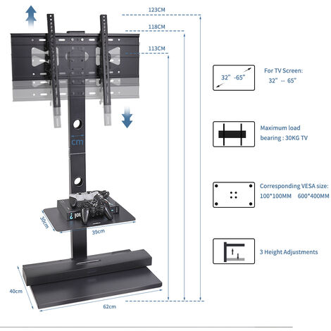 UNHO Meuble TV Pied pour LED LCD Ecrans de 32-65 Pouces Fixation VESA  600x400 pour Samsung Sony LG Charge 40kg