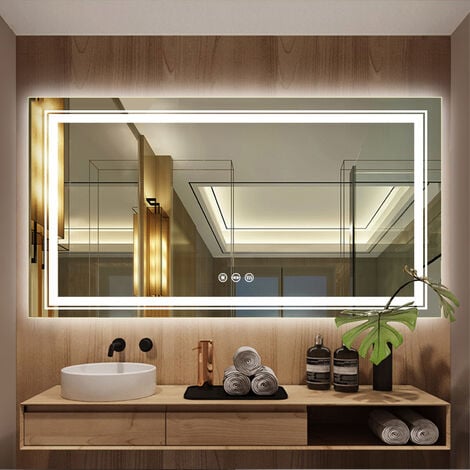 Miroir anti buée avec bords dépolis et éclairage LED et interrupteur  sensitif