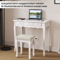 Tiptiper Dressing Table with Stool and 5 Drawers, Dressing Table with 3 Piece Folding Mirror and 8 Necklace Hooks, Modern White