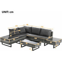Mixed Grey Rattan Corner Sofa Set Industrial Style with Coffee Table Garden Furniture Set Anti-UV Cushions Removable Covers