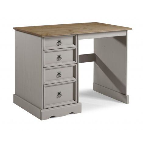 Corona grey wax dressing table – 4 drawers for storage – Solid pine construction – Rustic Mexican style – Height 77cm, Width 105cm, Depth 49cm – Mercers Furniture (1/4)