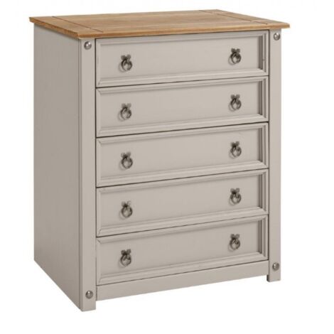 Corona Grey Wax Small 5 Drawer Chest (1/5)