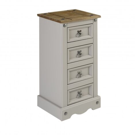 Corona Grey Wax 4 Drawer Narrow Bedside (1/4)