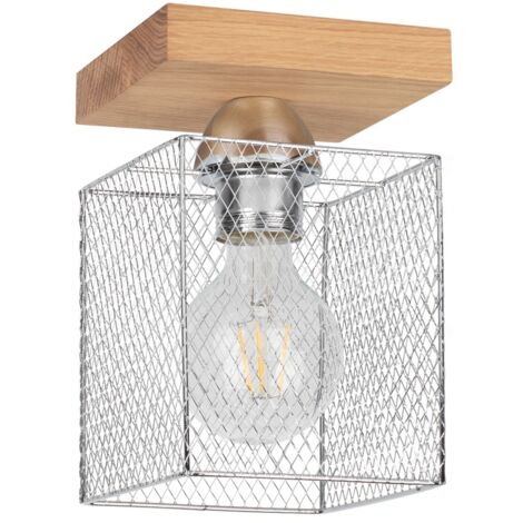 Plafonnier en Chêne huilé Design Cage Lumineuse 1 Tête NORMAN WOOD (1/2)