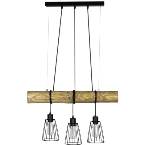 Suspension en Pin teinté Design Industriel avec 3 cloches TRABO SHORT (1/3)