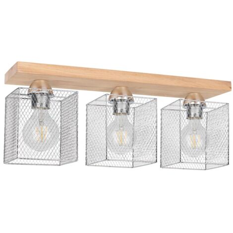 Plafonnier en Chêne huilé Design Cage Lumineuse 3 Têtes NORMAN WOOD (1/2)