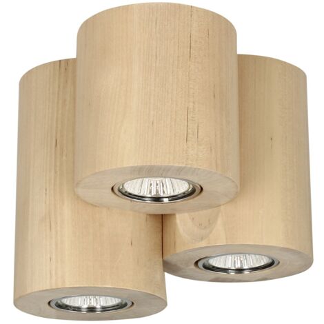 Plafonnier en Bouleau Naturel Design Triple Cylindre pour 3 Ampoule WOODDREAM (1/2)