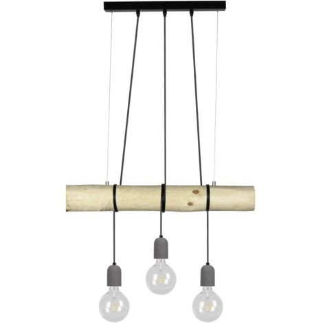 Suspension en Pin Naturel Design Scandinave Triple Douille TRABO CONCRETE (1/2)