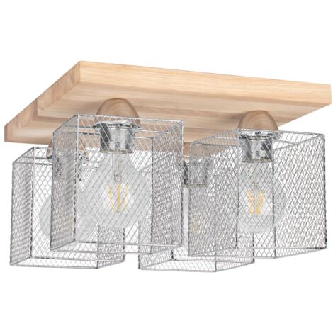 Plafonnier en Chêne huilé Design Cage Lumineuse 4 Têtes NORMAN WOOD (1/2)