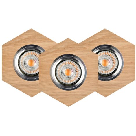 Lot de 3 Plafonnier encastrable en Chène Huilé Hexagone Bois 10 cm VITAR (1/2)