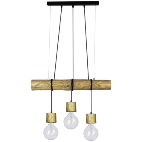 Suspension en Pin teinté Design Industriel 3 Lumières TRABO PINO (1/3)
