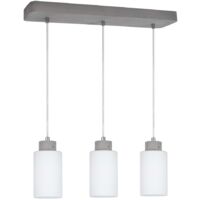 Suspension en Béton Gris & verre Blanc Design Cylindrique Plaque 3 Ampoules alignées KARLA